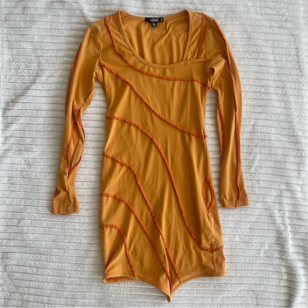 Orange Asymmetrical Bodycon Dress